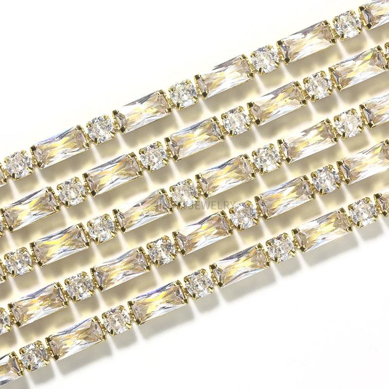 JINFEI fashion jewelry tennis bracelet necklace accessories rectangle and copper zircon cup chain