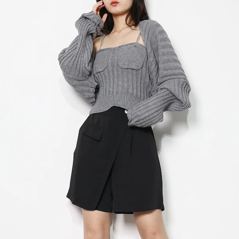 2022 new chain vest  cardigan knit coat     high quality fashion women  two Pcs sets