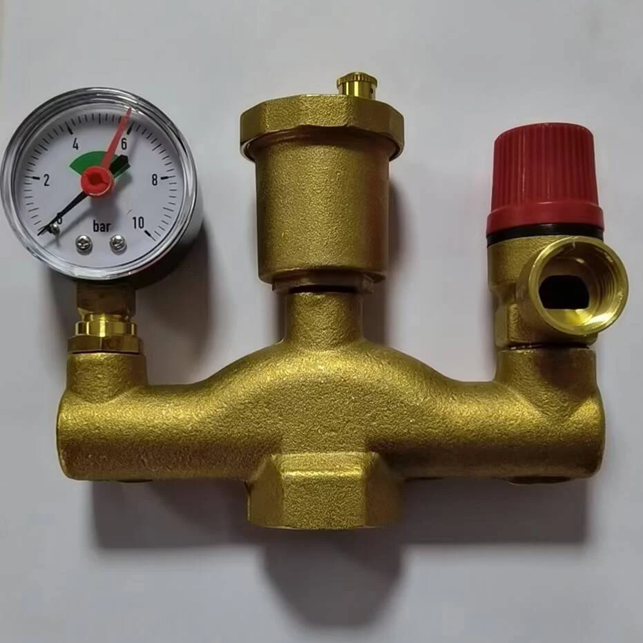 Automatic Shut-Off Valve Customized female Brass Boiler air energy pressure Relief Valve Parts Set With Vent safety Valve 3 bar