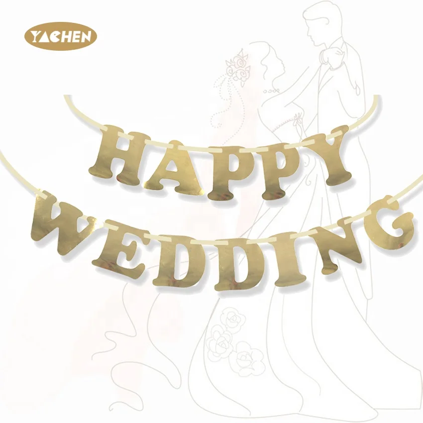 YACHEN New design gold happy wedding banner backdrop decoration set for wedding event supplies