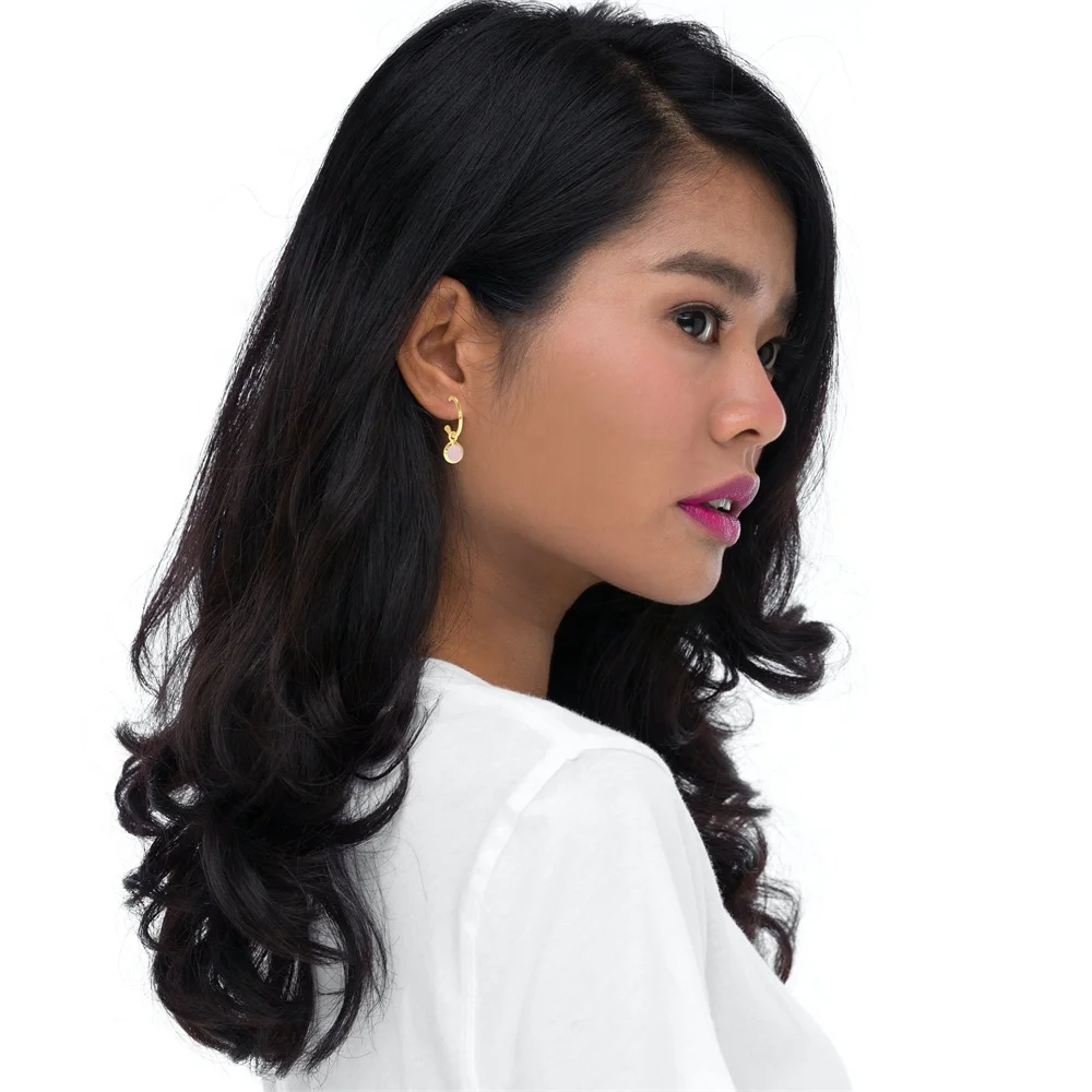 Ouj Custom 18K Gold Plated Gem Stone Crystal Charm Earrings for Women Gemstone Ruby Citrine Topaz Mini Hoop Huggies Earrings