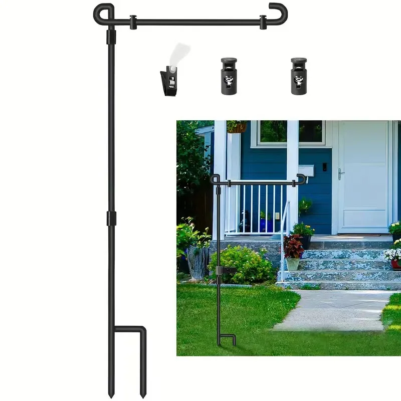 Decorative Garden Yard Flag  Metal Powder-Coated Weather Proof Flag Holder pole with Clip and Stopper Garden pole stand