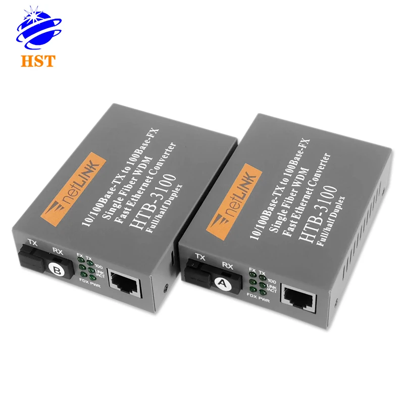Factory Price 10/100M HTB 3100 Fiber Media Converter TX1310/RX1550nm20KM convertidor multimedia Single ModelSingleFiberConverter
