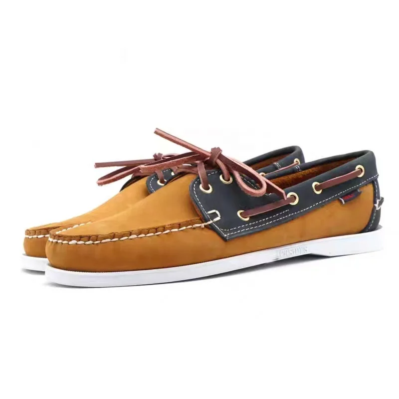 Portland Handsewn Waxed Leather Moccasins with Leather Sock Lining and Non-Marking, Slip-Resistant Rubber Outsoles Boat Shoes