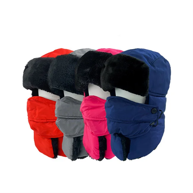 2024 Winter Custom Fashion Water Resistant Black Russian Snow Hat Faux Plush Fur Lei Feng Trapper Hats With 5 Plain Colors