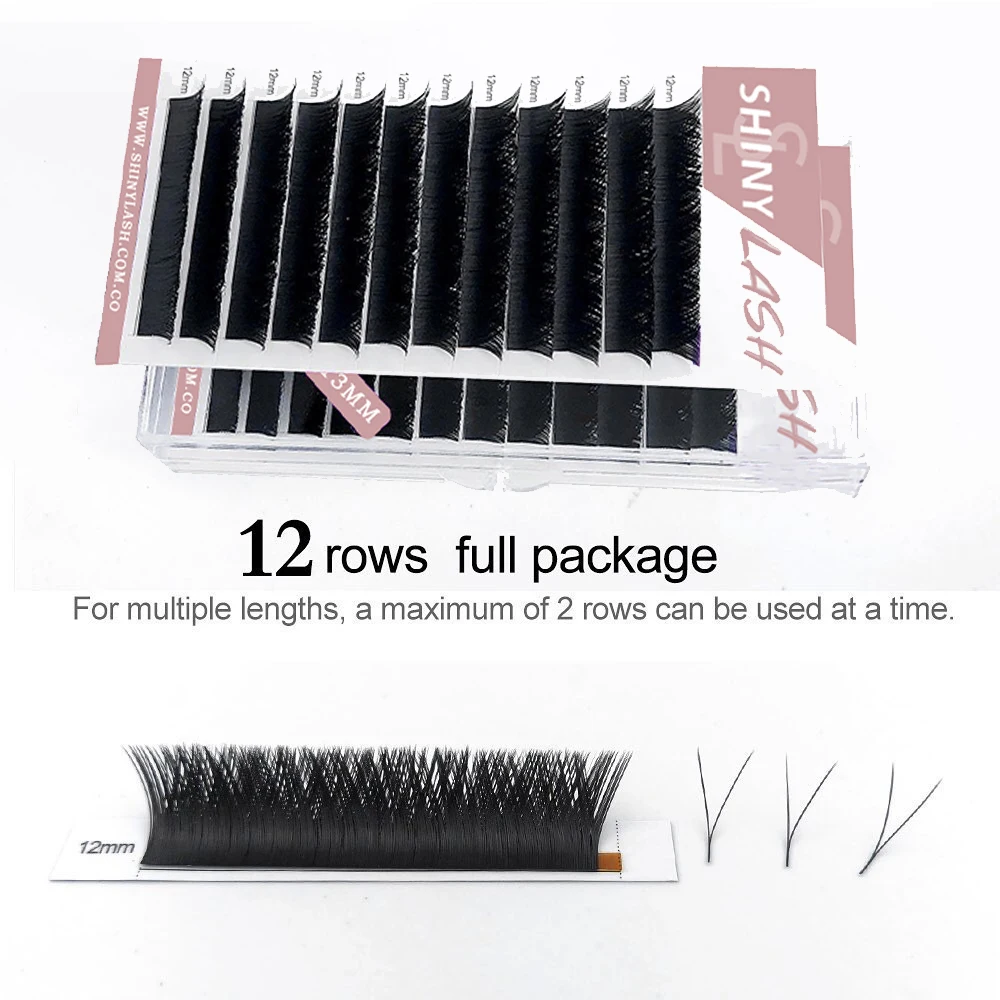 Professional Korean PBT Lash V shape 3D Mink Eyelashes Super Black 12 Lines customization Box V-shaped Eyelash Extension