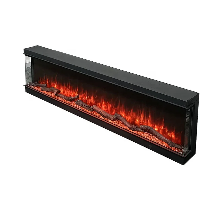 Hot Sales 3 Sided Electric Fireplaces 3D LED Flames Realistic Logs Built In Electric Fires 72inch