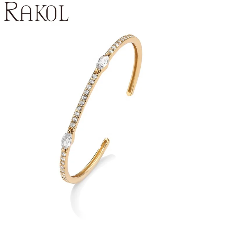 RAKOL BP5118 hot selling designer fashion open bangles stainless steel silver gold plated adjustable bracelets bangles