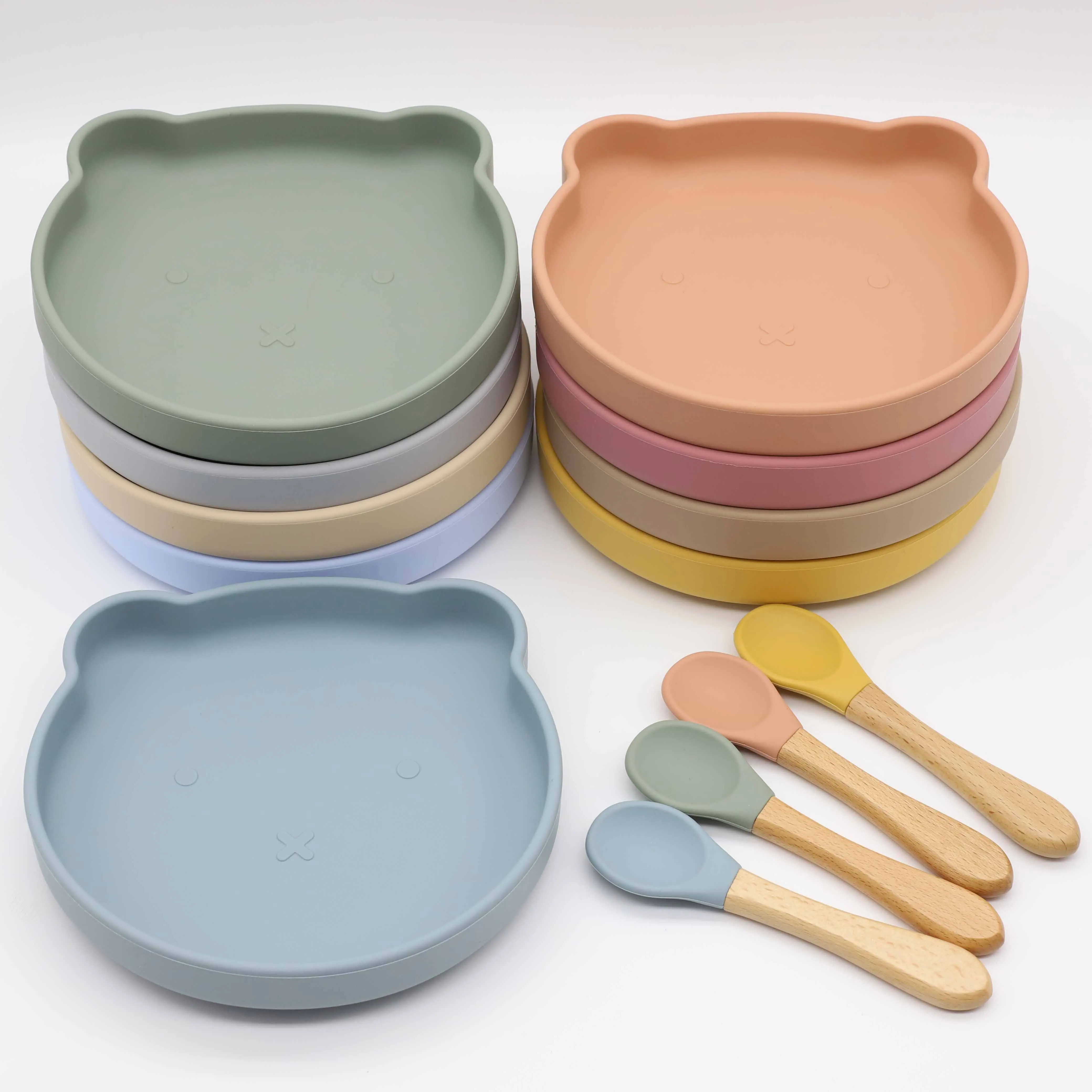 Food Grade Silicone Kids baby dish feeds Bear Dinner Plate BPA Free Toddlers Anti-slip Suction Plate Silicone Plates For Baby
