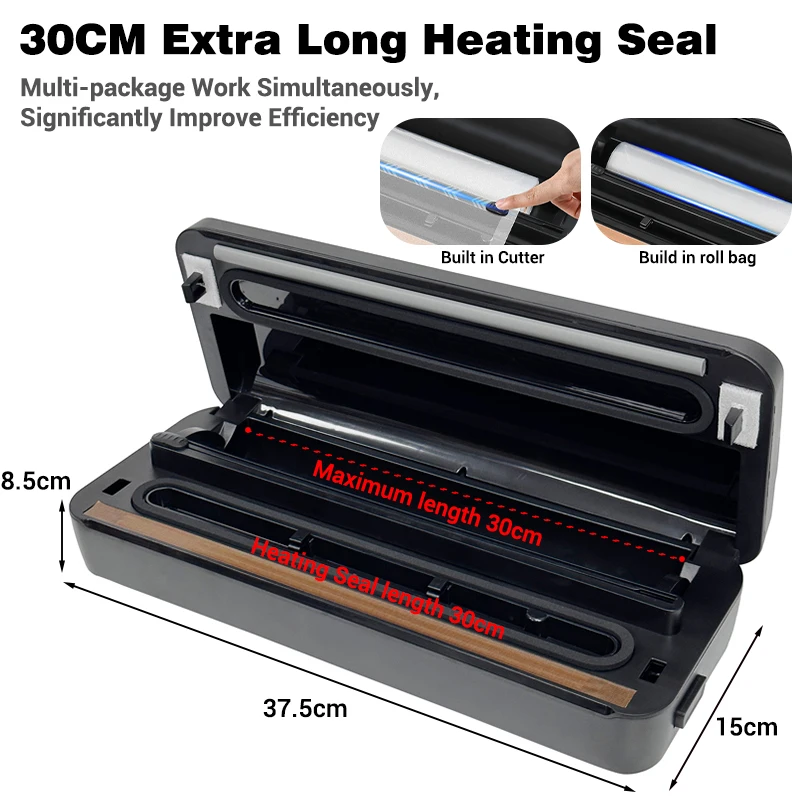 30CM Stainless Steel Portable Heat Sealer Sealing Machine 80kpa Vacuum Packing Machine