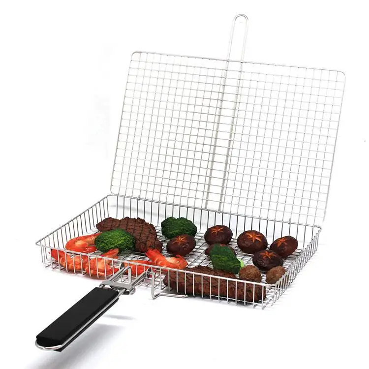 Grill Basket Extra Large Grill Accessories Gifts for Men Fish Grilling Basket Barbecue BBQ Rack with Wooden Detachable Handle