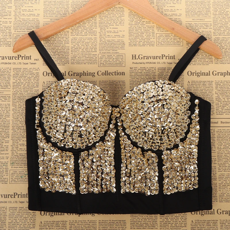 Wholesale plus size sexy corset tops for women Glittering Sequins Sling Ladies bra vest