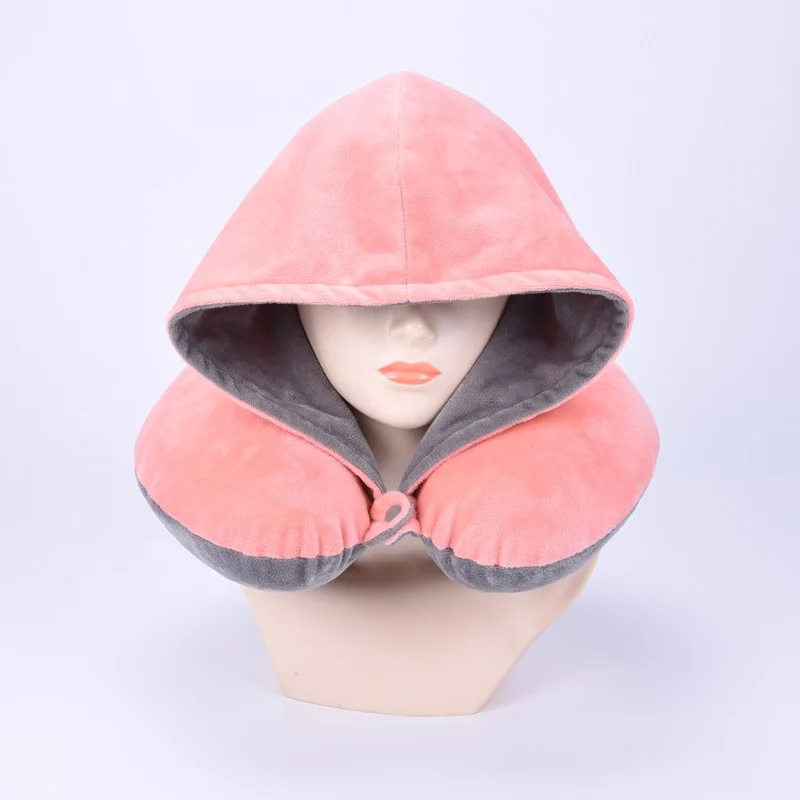 
Popular Memory Foam Neck Travel Pillow with Hood Eye Mask for Airplane 