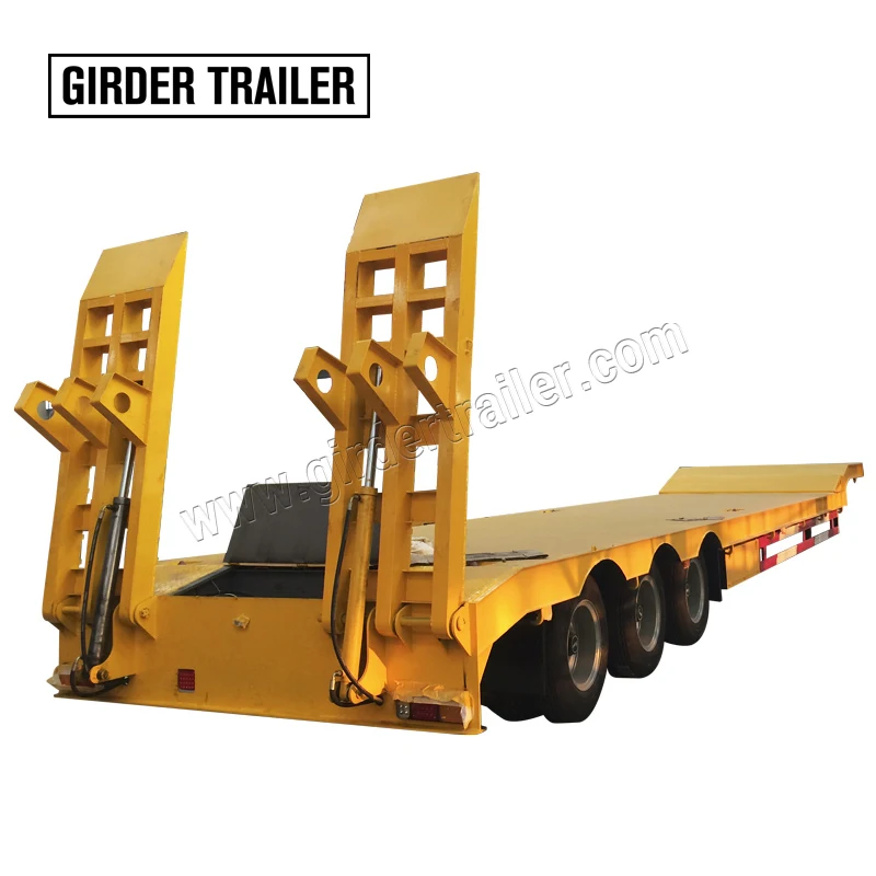 Lowboy manufacturers bulldozer paver loader triple axle 60 ton hydraulic folding tail drop deck trailer with beavertail