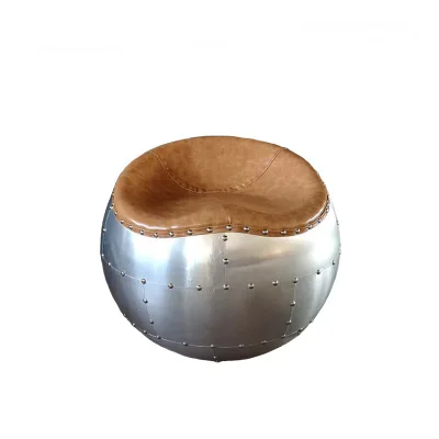 
Vintage style Home Furniture Fiberglass Genuine leather Aviation Spitfire Aluminum Apple Ball chair stool 