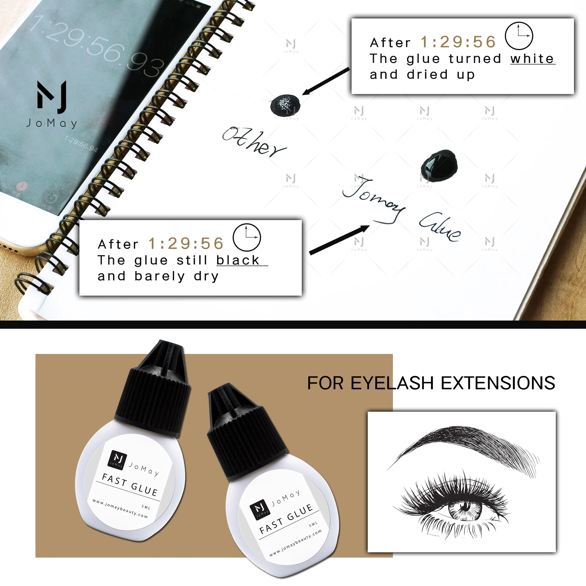 Jomay best seller adhesive for mink lashes 0.5 sec high quality clear extention fast drying private lash glue and packaging