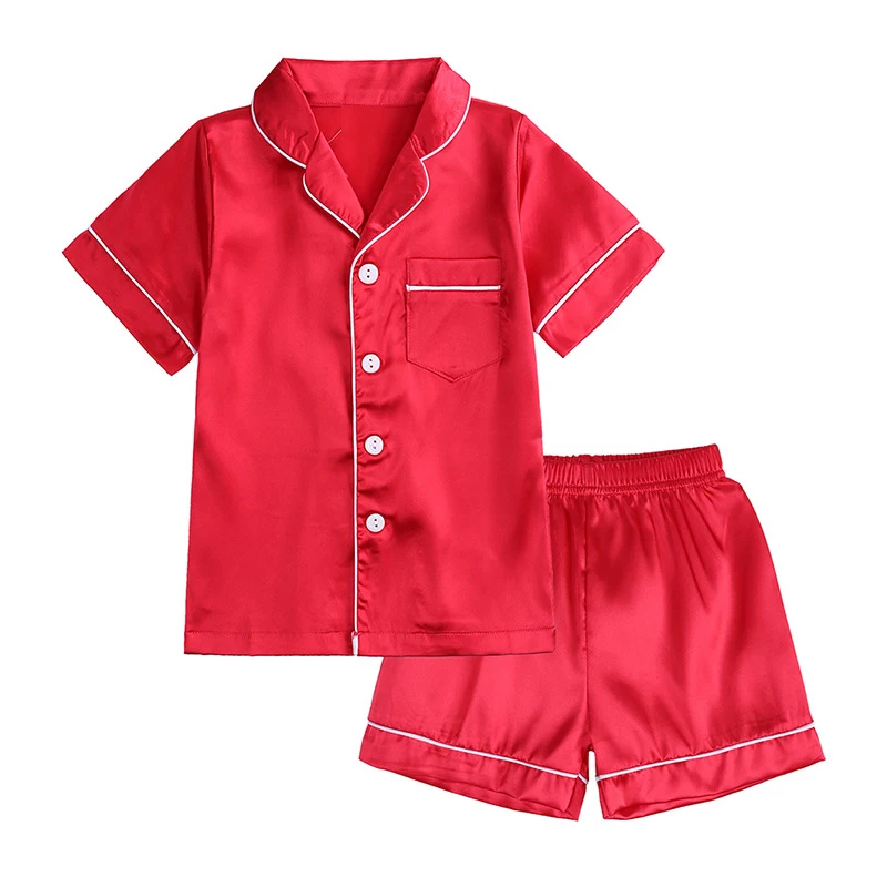 RTS High Quality Boutique Fashion Boys and Girls Home Clothes Ice Silk Short Pajamas Set