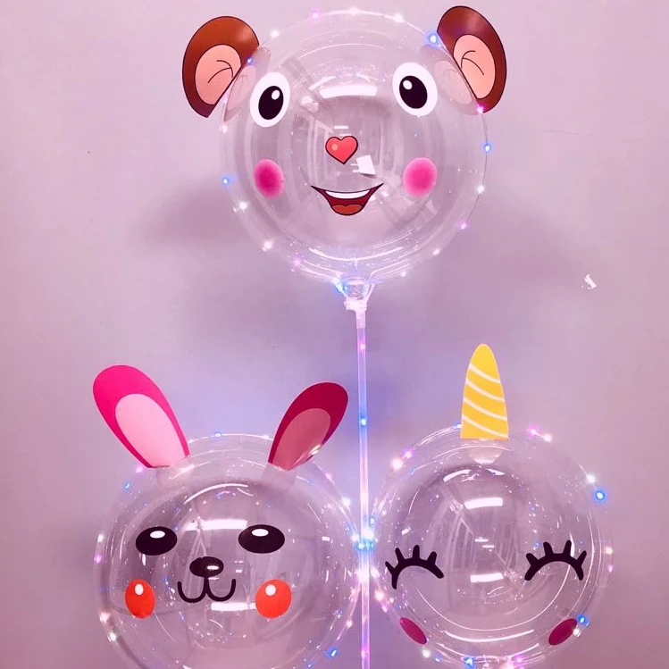 Unique Creative Gender Reveal Luminous Bobo Balloons with Stick Normal Air Helium Hydrogen Transparent Round or Customized Pvc