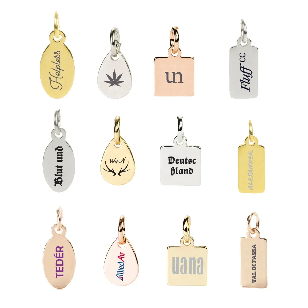 Custom Metal Jewelry Tags,Laser Engraved Logo Gold or Silver Metal Jewelry Tags with Jump Ring
