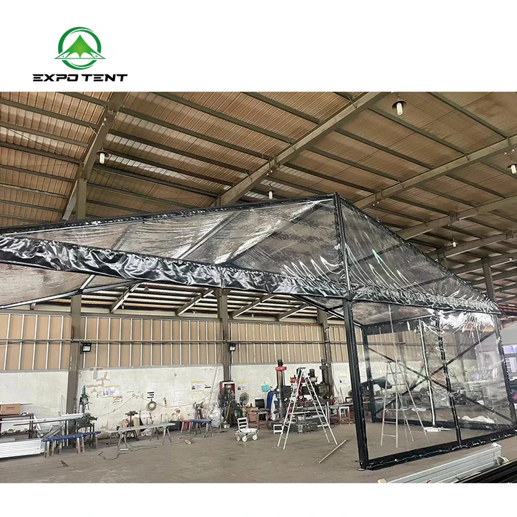 Outdoor large aluminum frame clear top span wedding party tent stretch black frame glass marquee canopy tents for events