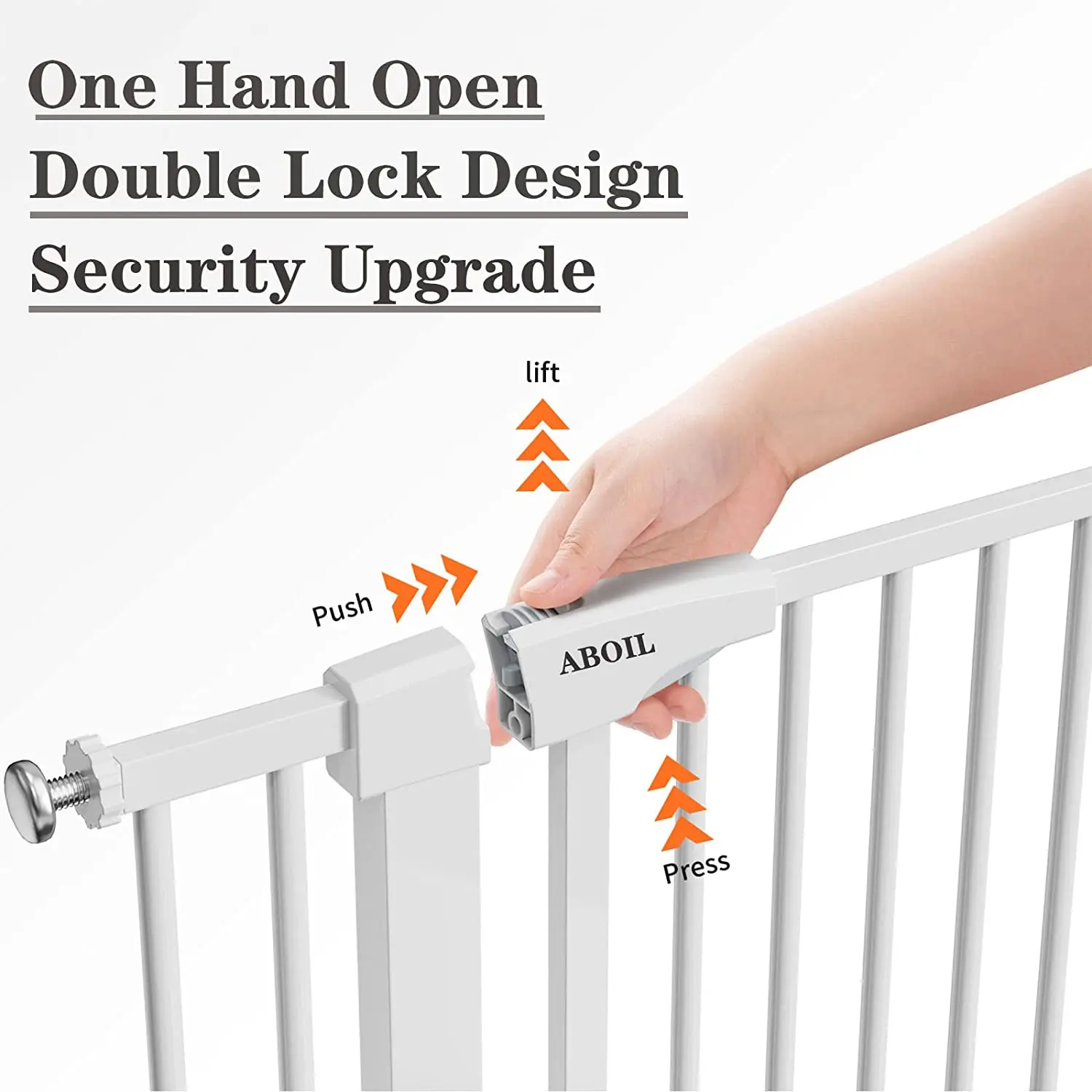 26-43 Auto Close Baby/Dog Gate for Stairs, Threshold-Free Design Easy Swing Doorway Baby Pet Gate, with Extra-Wide Walk Door