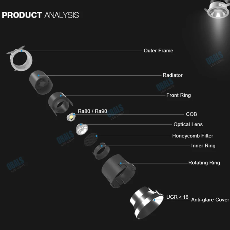 China Factory LED Adjustable Recessed Ceiling up and Down Wall Light Trimless Led Cob Ceiling Spotlight