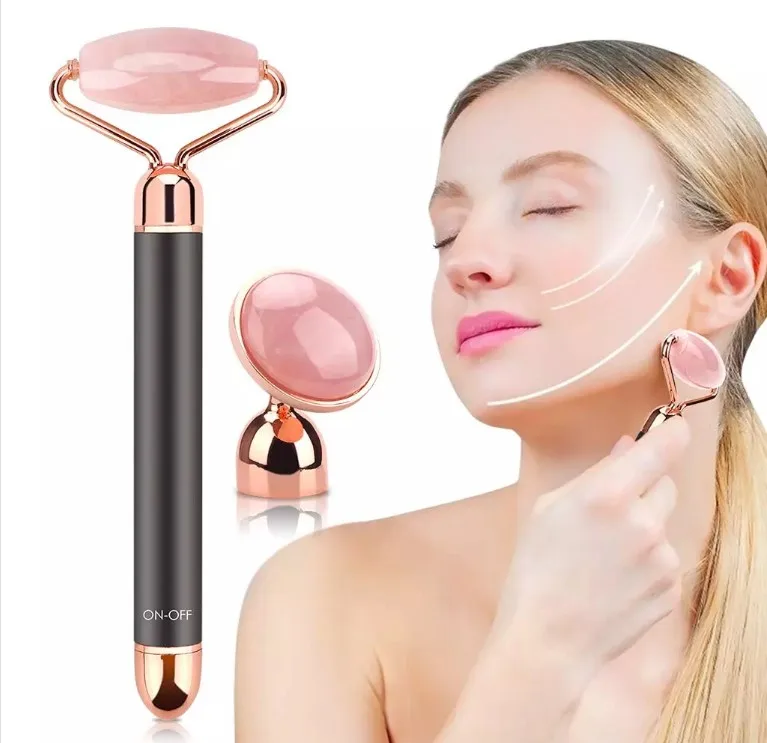 
Gift Set Noise Free Massager Roller Vibrating Jade Roller Rose Quartz Facial Roller 