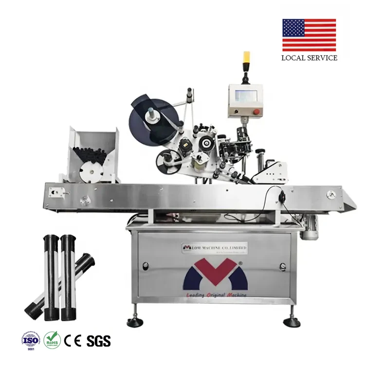 Horizontal labeling machine for lip balm syringe pre roll paper cone glass tube lipstick nail polish cosmetic medicine bottle
