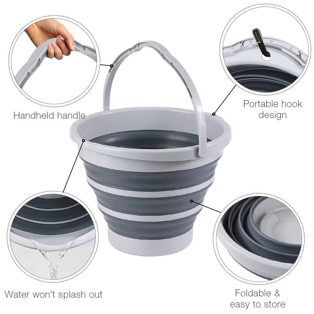 Foldable 10L 15L Silicone Washing Collapsible Mop Bucket Outdoor Fishing Camping Beach 10 Litre Plastic Water Folding Bucket