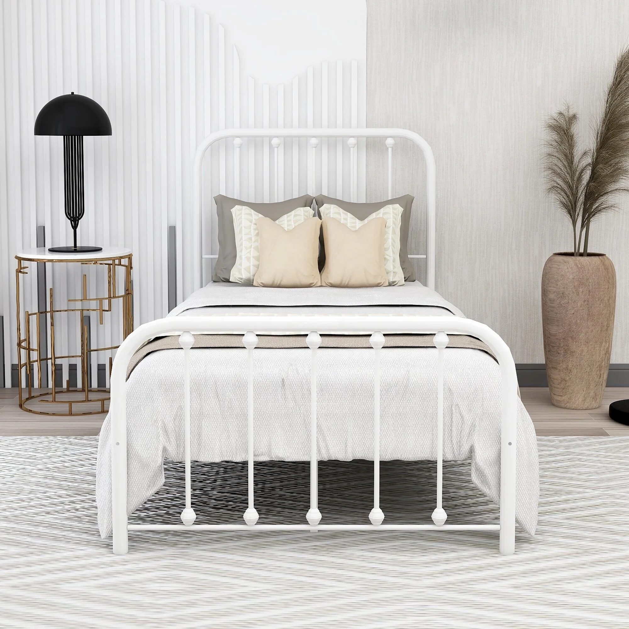 Junqi factory New Design Easy Assembled Bed Customized platform bed white King Queen single size metal double bed frame