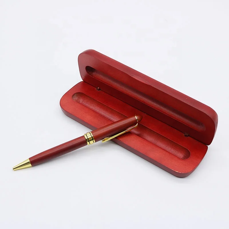 Promotional vip gift eco friendly red luxury wooden ball pen with box set