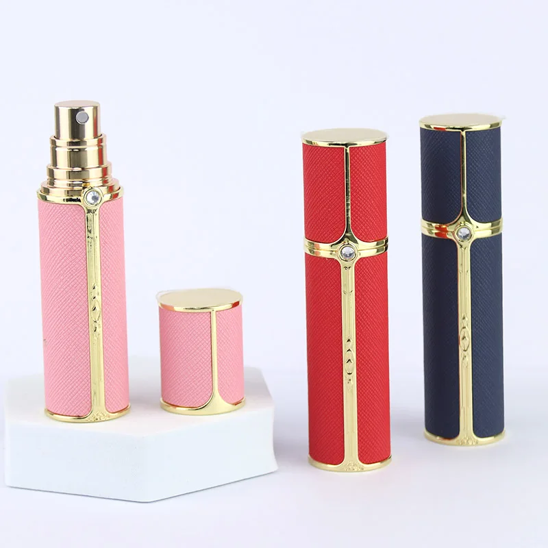 Leather Perfume Refill Spray Bottles Refillable Atomizer 10ml Spray Bottle Gold Silver Metal Color Portable Travel Zinc Cosmetic