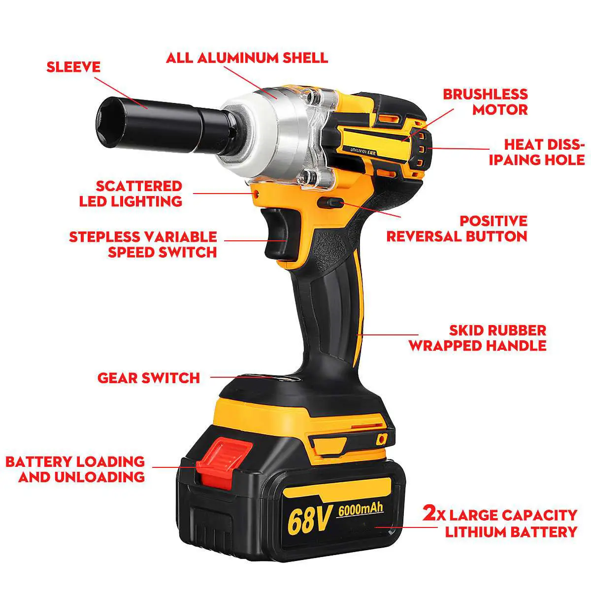 Car tire brushless electric wrench 20V 300N. M cordless power tool rechargeable 1/2 inch lithium battery