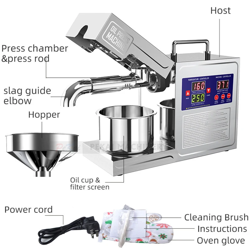 Electric Oil Extractor Automatic Oil Press Machine for Home & Commercial Use Sesame Canola Sunflower Seeds Peanuts Walnuts
