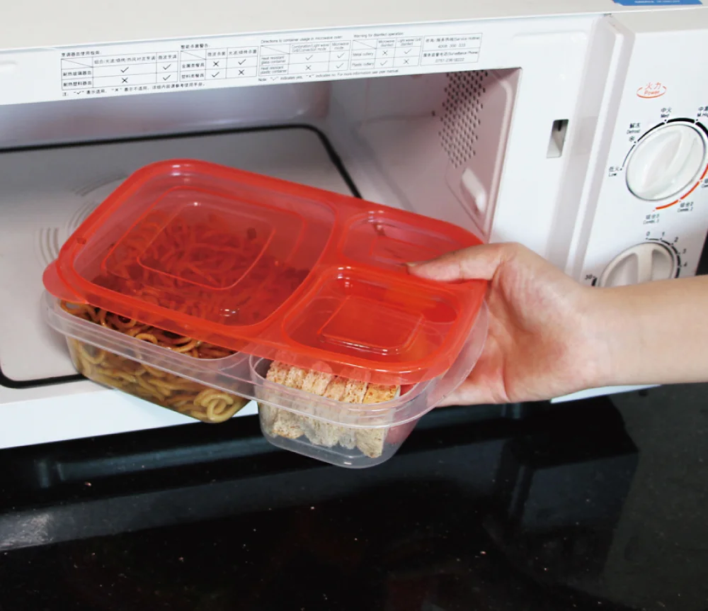 Yongli 4-Piece Microwave Dishwasher Safe Bento Lunch Box Set 3 Compartment Plastic Food Storage Containers School Kitchen Use