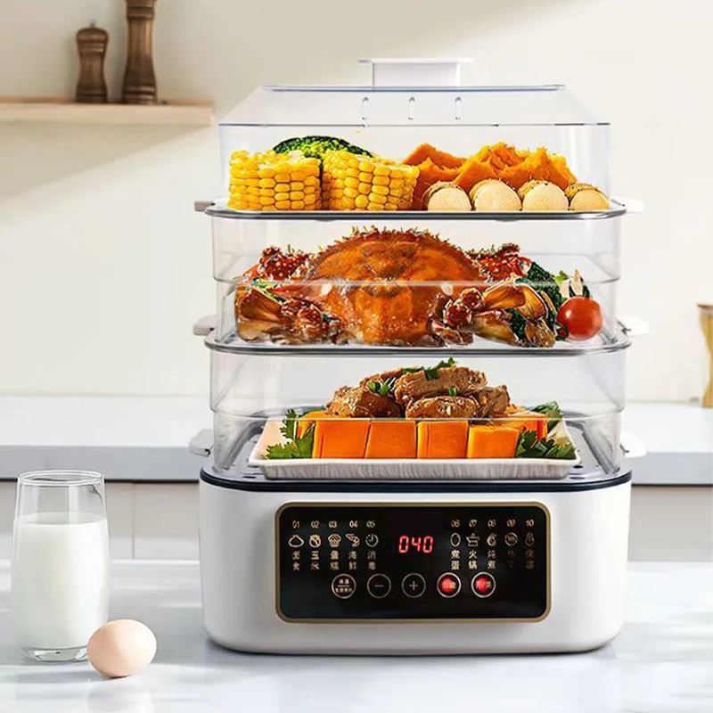 Wholesale 3Layers 1200W 18L Household Digital Control Electric Food Cooker Steamer Rice Machine Commercial Square Food Steamer