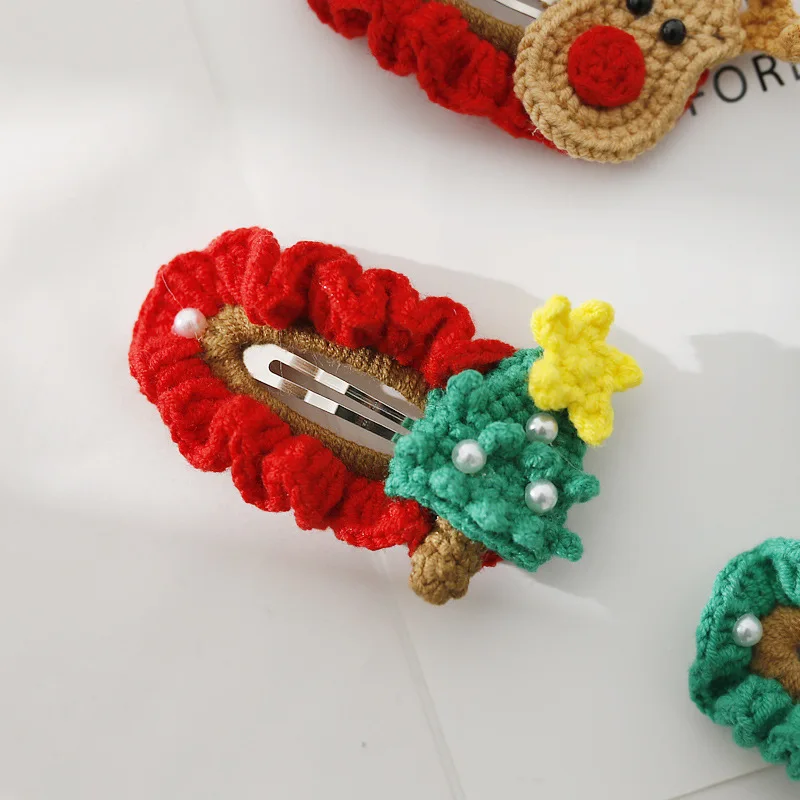 Wholesale Fashion Christmas Elk Hairpins Wool Crochet Animal Hair Clip For Kids Girls