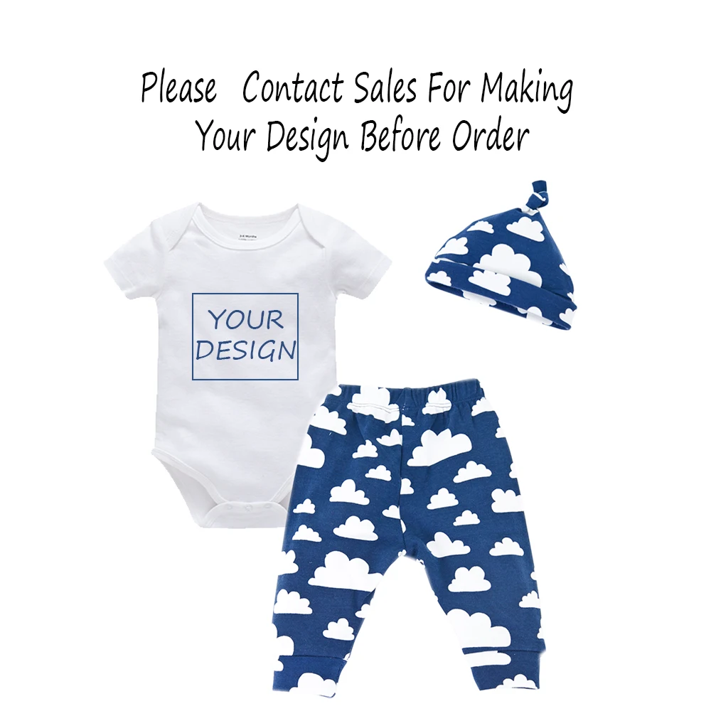 OEM Customized Design Newborn Baby Boys Girls Clothes Set Bebes Romper+Pants+Hats Gift Set For 0~6Months
