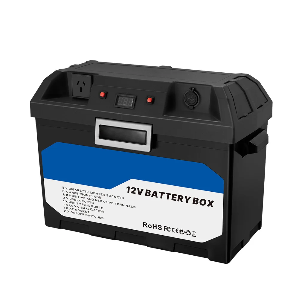 Auto Waterproof Plastic Smart Camping Power Lead Acid Lifepo4 12V Battery Box with Inverter