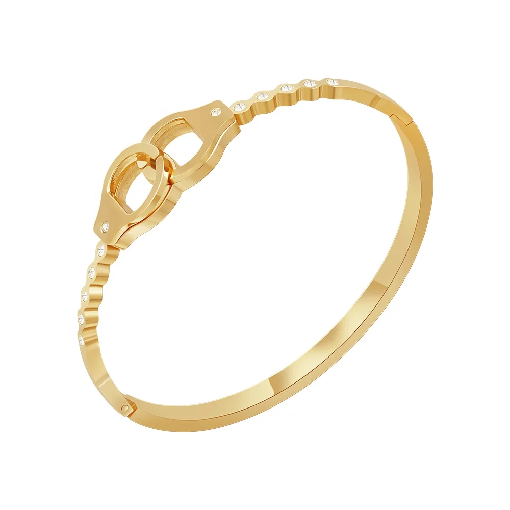 Latest 18K Gold Plated Stainless Steel Jewelry Irregular Shaped Zircon Handcuff HipHop For Women Bracelets B232345
