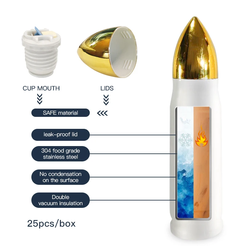 Custom 17oz 500ml Rifle Style Lovers Gifts Souvenir Bullet Shaped Vacuum Thermo Flask Drinking Water Bottle