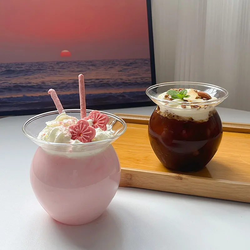 550 ml Creative beverage yogurt cup personalized jar shaped glass coffee cups for pearl milk, tea ice cream or lemon tea