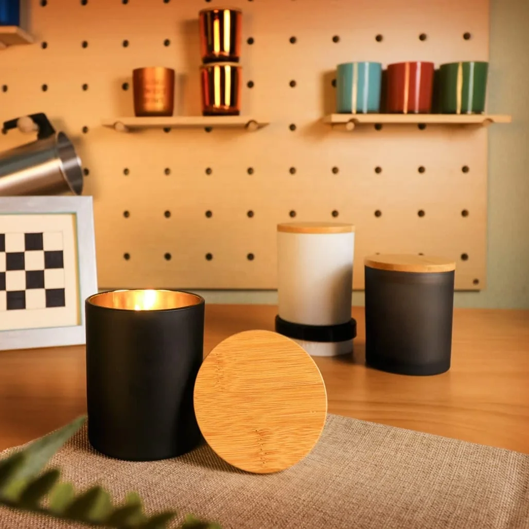 Lowest Price Luxury Black White Matte Glass Candle Jar with Gold Electroplated Inside Round 8oz 10oz Empty Candle Stick Holder
