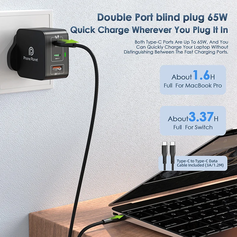 UK US EU GaN Fast Charging 65W Wall Charger USB C Mobile Phone Charger For Android iphone 14 13 Samsung S21 22 Macbook pro