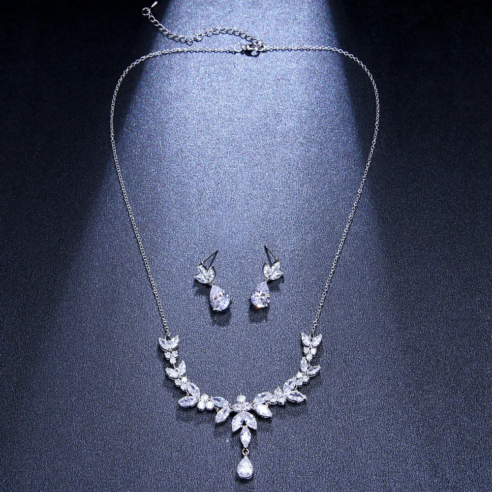 DAIHE SET-3380 Luxury Pendant Necklace 3A Zirconia Ear Jewelry Combination Set