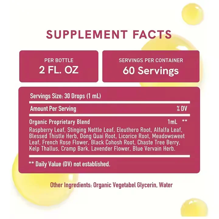 OEM Hormone Balance Liquid Drops Adult Women Vitamin Stinging Nettle Black Cohosh Red Raspberry Leaf Menopause Support