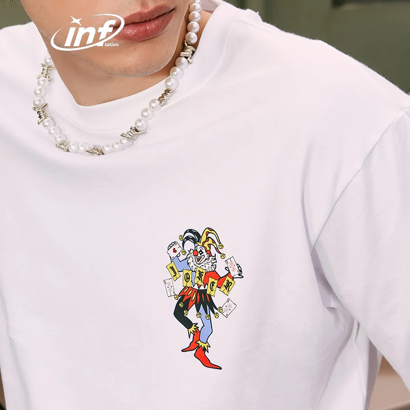 INFLATION Joker Heart Transfer Printing T-shirt Men Boy White Streetwear Custom Blank brand Oversize Tshirt