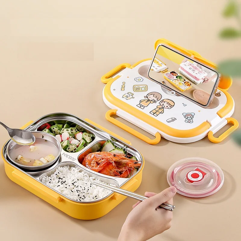 Eco Friendly Leakproof Reusable Sealed Compartment Lunch Box Stainless Steel Kids School Bento Box