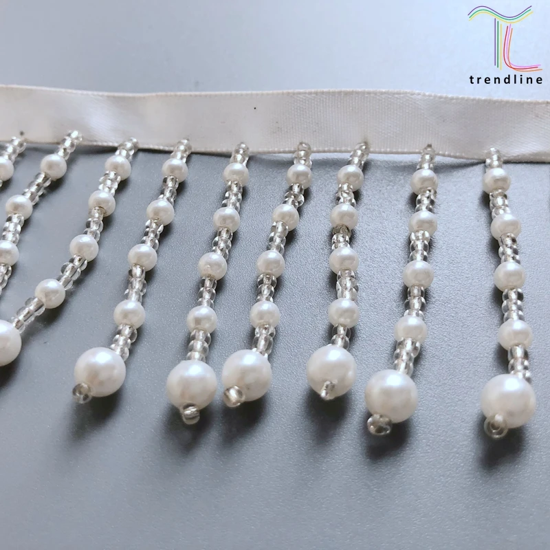 5.5cm White Stable quality glass beaded fringe for fashion no va clothing