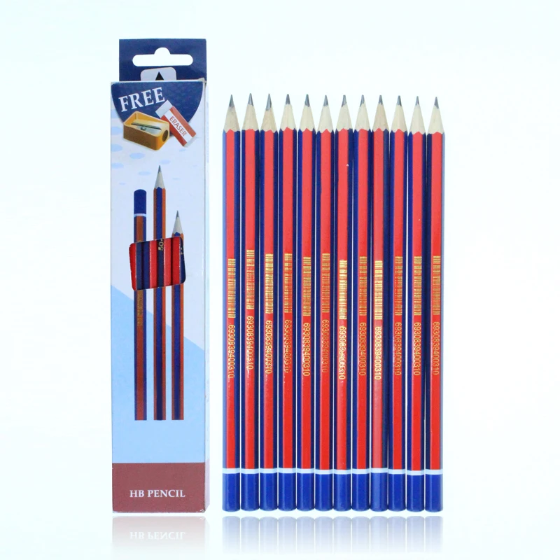 Hot Sale  African Market Kenya Wholesale Custom Logo Printed Dipped End Wooden Pencil with free sharpener and eraser